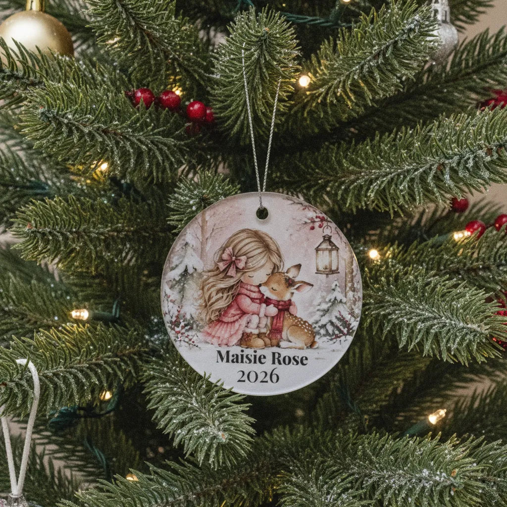Personalised Glass Christmas Tree Decoration – Deer, Snowman or Penguin