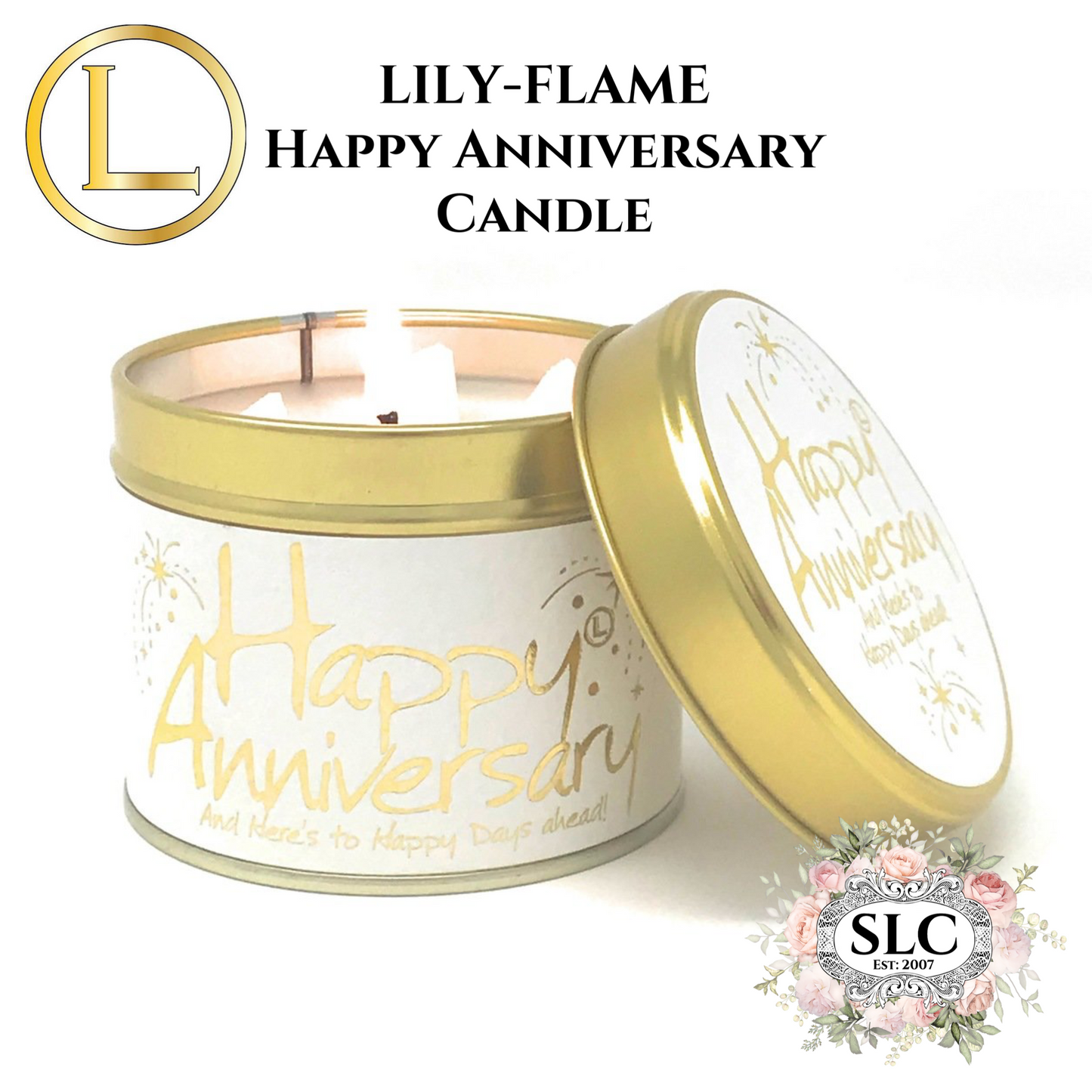 Lily Flame Happy Anniversary Scented Candle Tin | 30-35 Hour Burn
