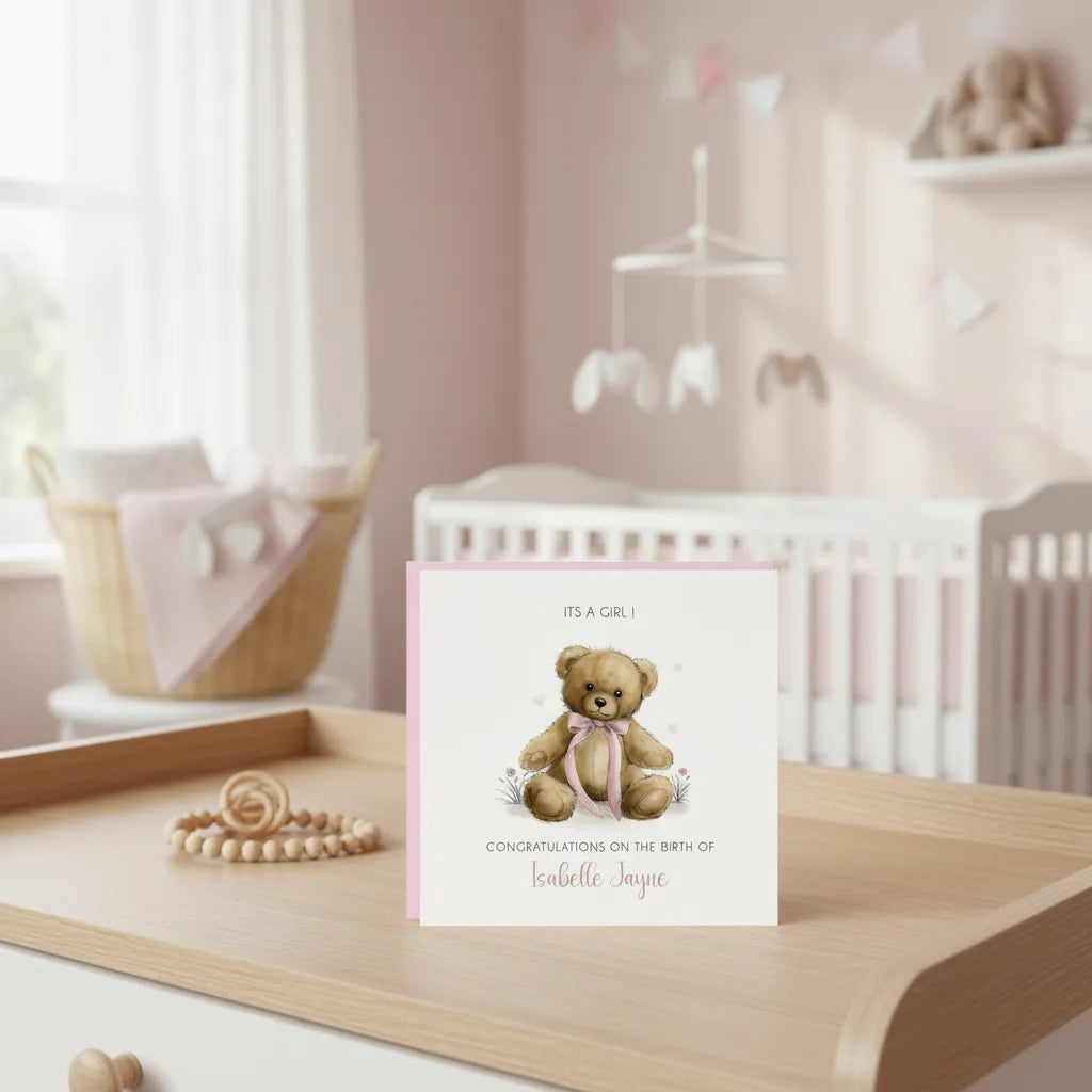 Pink Ribbon Teddy Bear Card