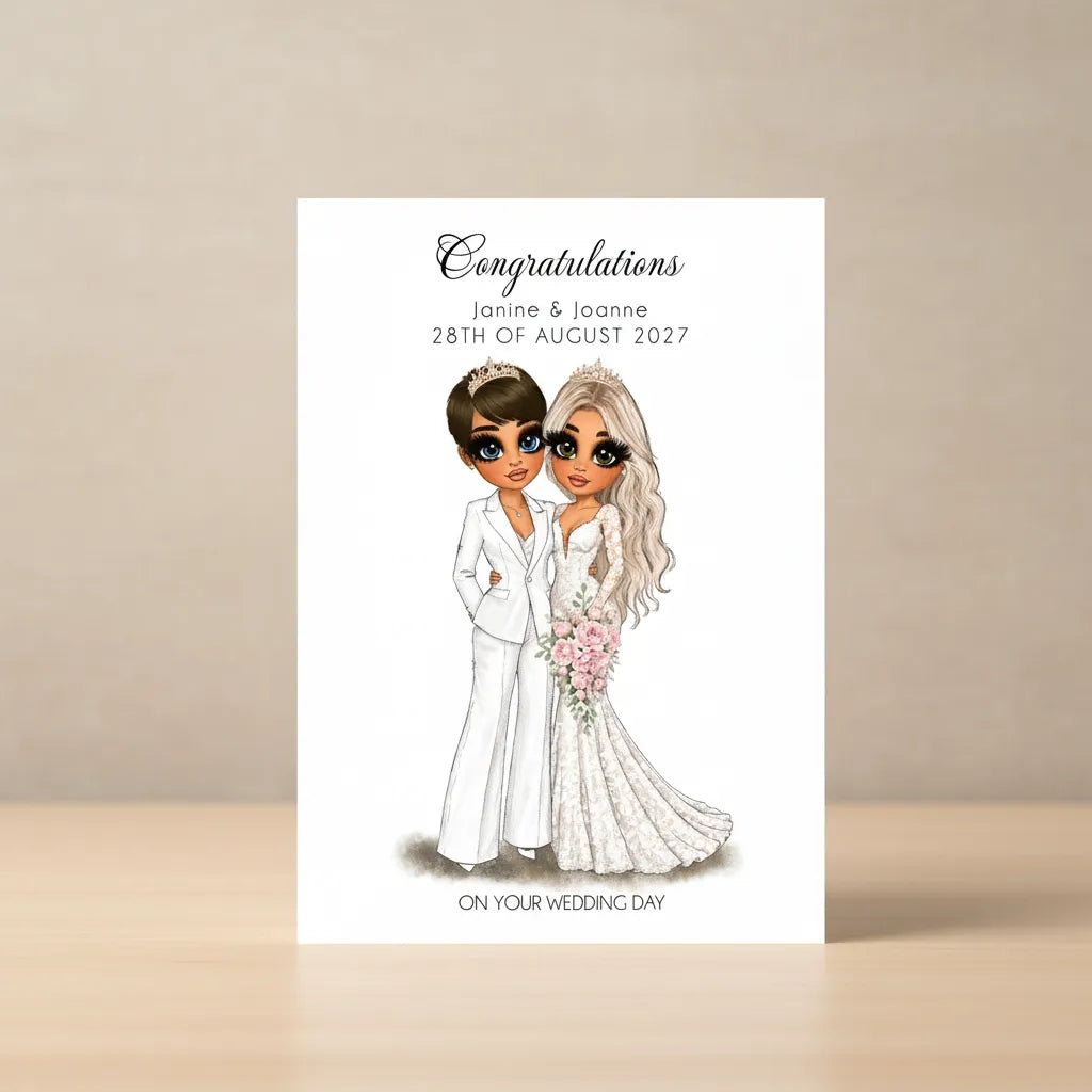 Personalised Wedding Card for Two Brides | Lesbian Wedding Keepsake Card