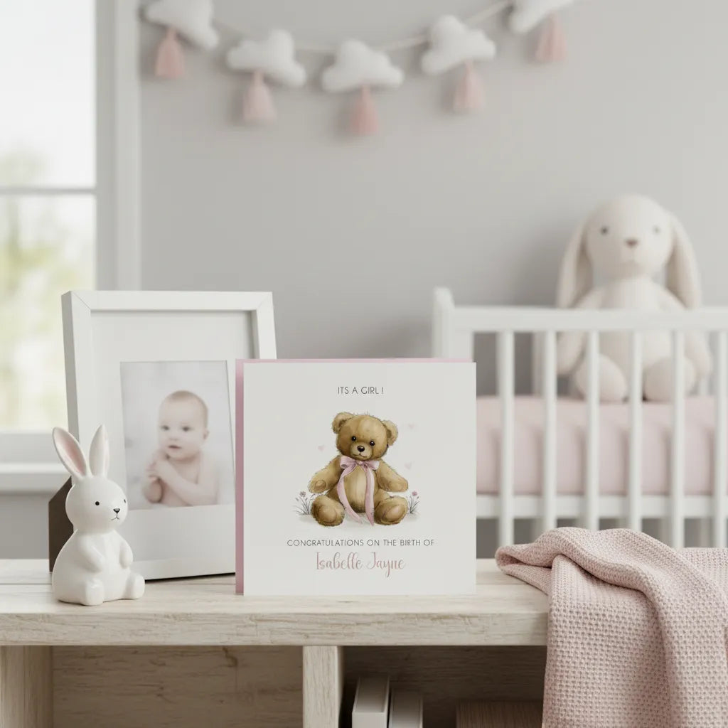 Pink Ribbon Teddy Bear Card