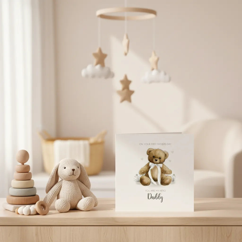 Ivory Ribbon Teddy Bear Card