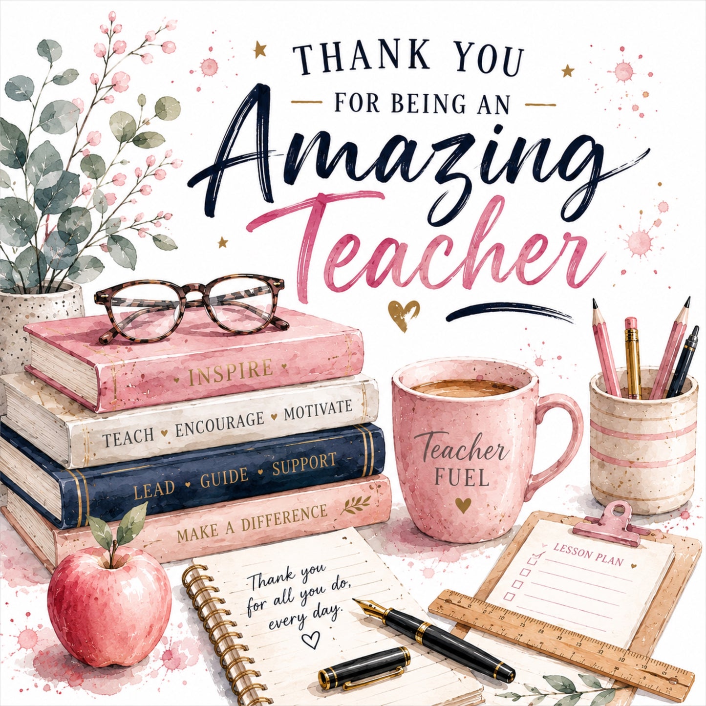 Teacher / Tutor Thank You Card | Pink