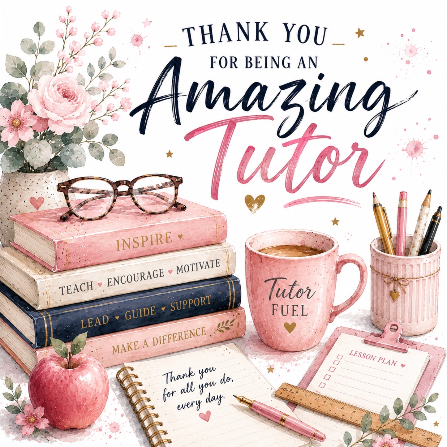 Teacher / Tutor Thank You Card | Pink