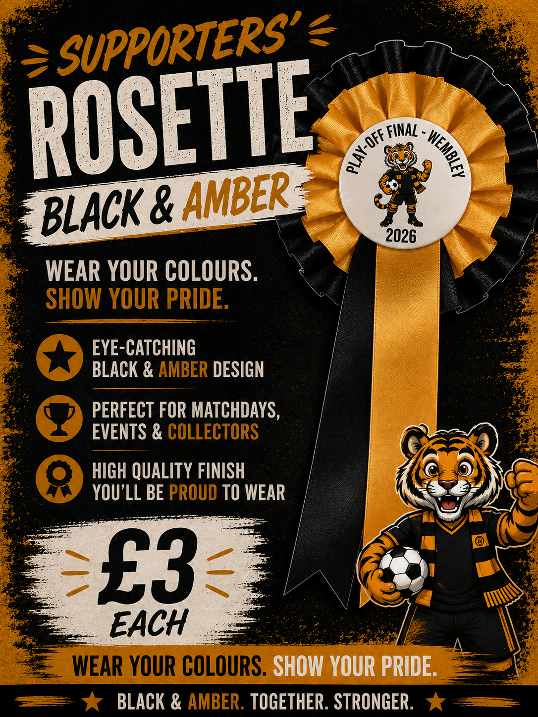 Black & Amber Supporter Rosette