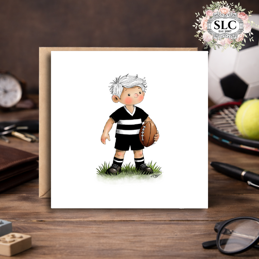 Personalised Rugby Birthday Card | Custom Kit Colours & Hair | Square 150×150mm Keepsake Card