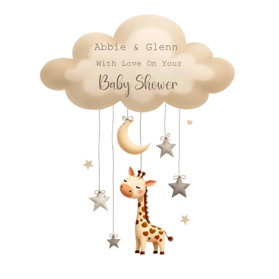 Personalised Baby Shower Card – Giraffe & Cloud Design