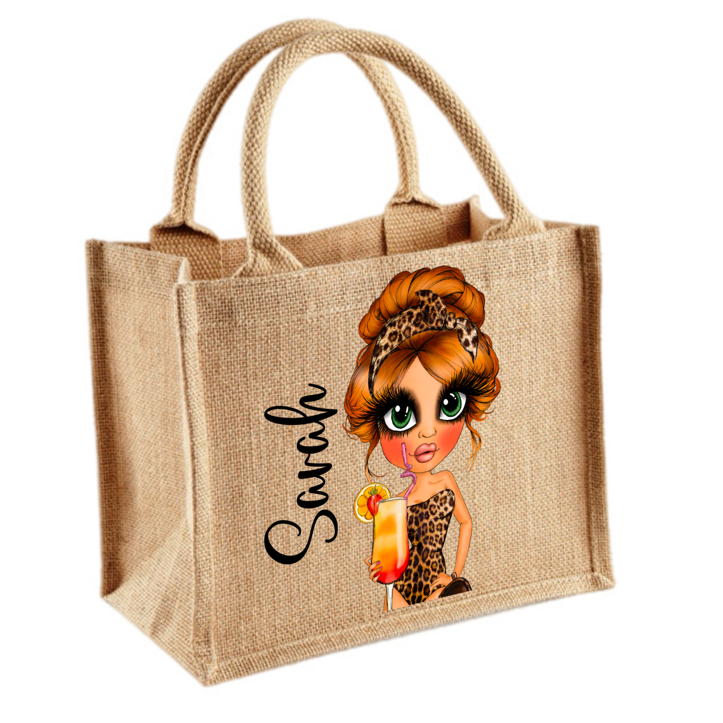Personalised Mini Beach Jute Tote Bag – Hand Finished with Crystals, Glitter & Gloss