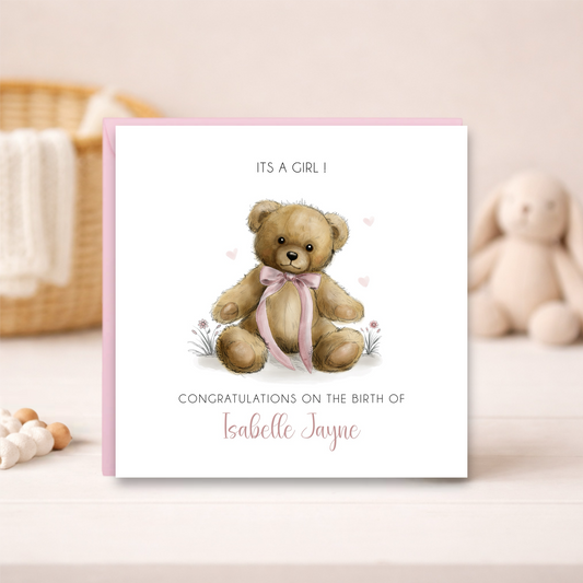 Pink Ribbon Teddy Bear Card