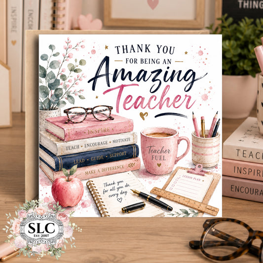 Teacher / Tutor Thank You Card | Pink