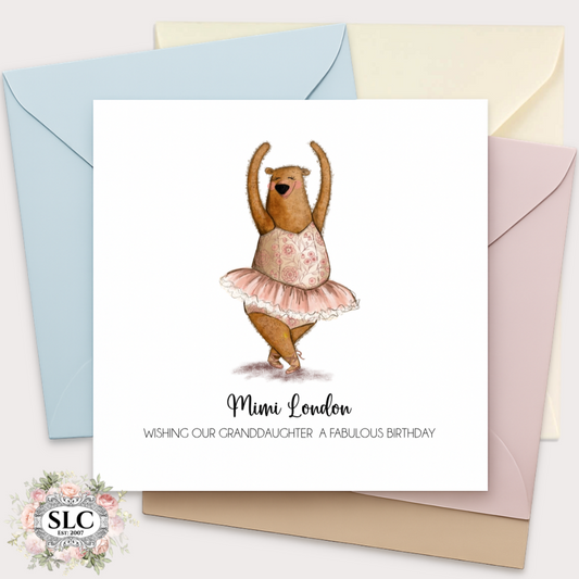 Bear-thday Card – Cute Dancing Bear in Pink Tutu