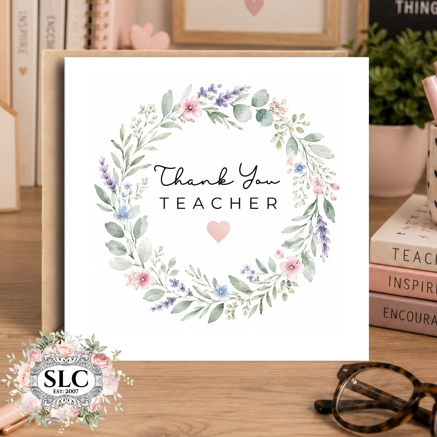 Thank You Teacher Card – Floral Wreath