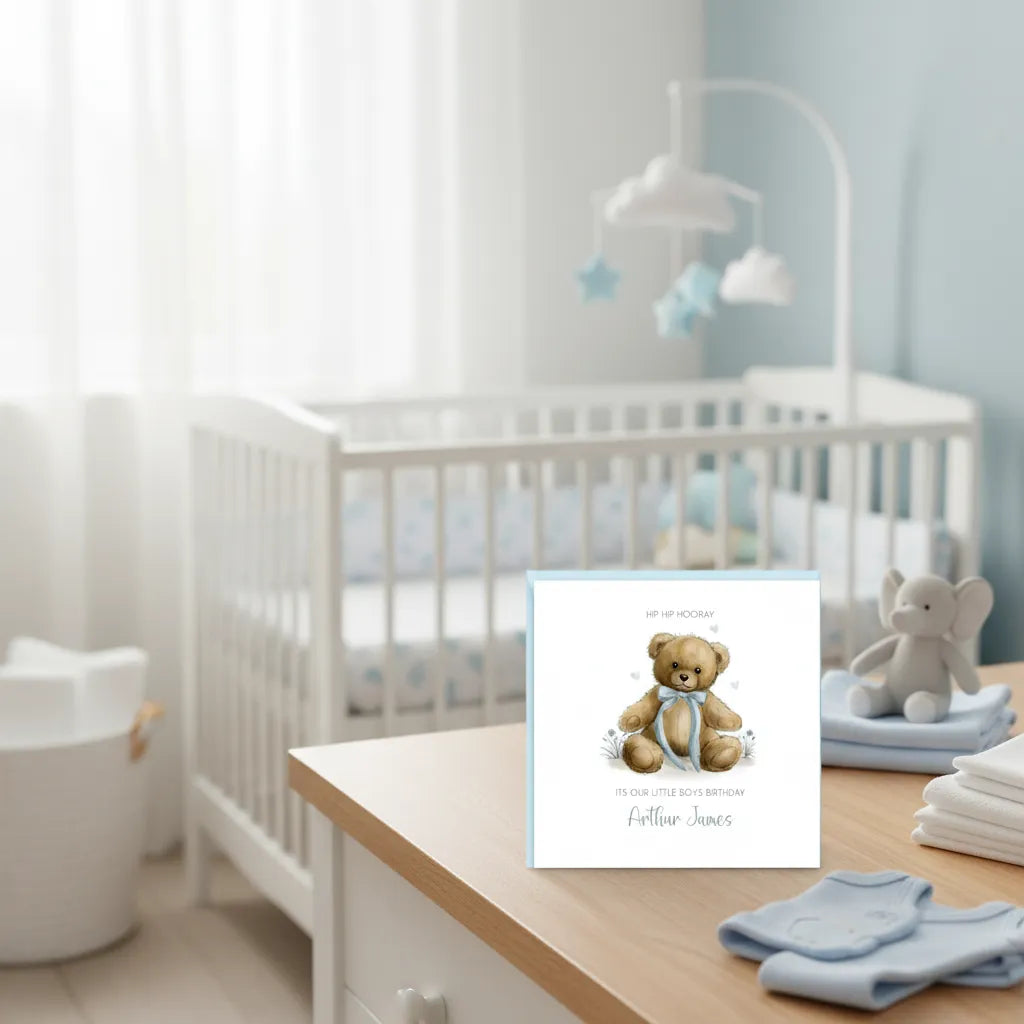 Blue Ribbon Teddy Bear Card