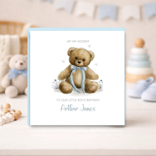 Blue Ribbon Teddy Bear Card