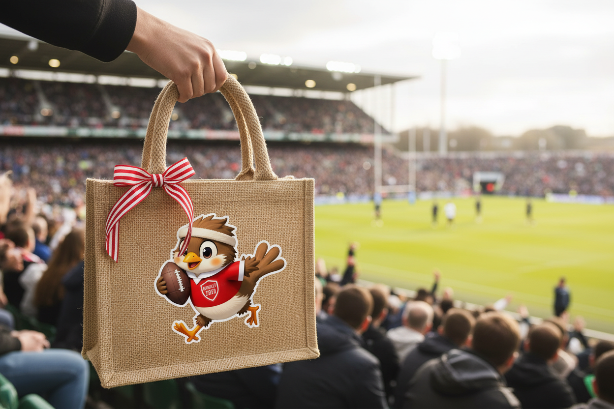 Rugby Supporters Jute Tote Bag Lifestyle
